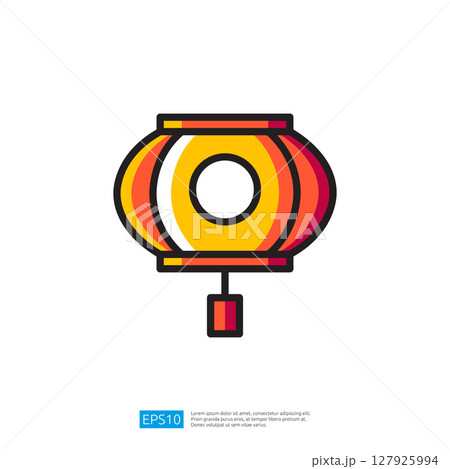 Colorful Icon of a Decorative Lantern in Vivid Yellow and Red Shades with Symbolic Significance in Traditional Celebrations 127925994