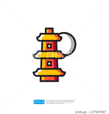 Colorful Traditional Pagoda Lantern Icon with Circular Moon Design in Bright Yellow and Red for Cultural Symbolism and Festive Atmosphere Colorful Traditional Pagoda Lantern Icon with Circular Moon Design in Bright Yellow and Red for Cultural Symbolism and Festive Atmosphere 127925997