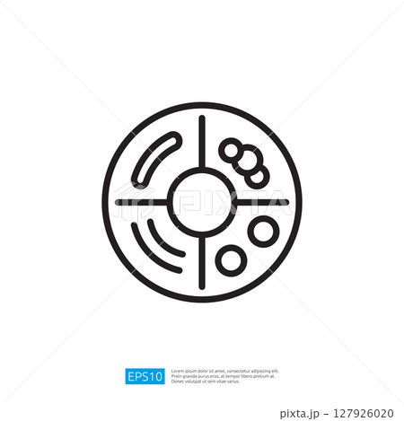 Abstract Circular Icon Graphic Featuring Divided Food Plate with Simple Line Design and Colorful Elements for Culinary Presentation Abstract Circular Icon Graphic Featuring Divided Food Plate with Simple Line Design and Colorful Elements for Culinary Presentation 127926020