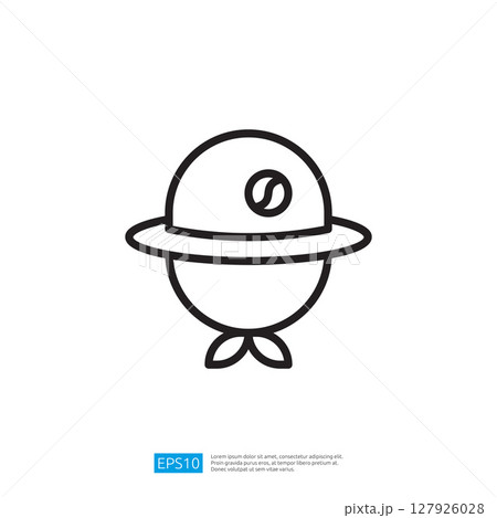Stylized Iconic Outline of a Round Figure with Leaves and a Cap in a Simple Modern Design Stylized Iconic Outline of a Round Figure with Leaves and a Cap in a Simple Modern Design 127926028