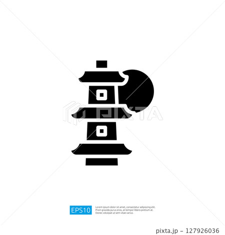 Traditional Japanese Lantern Icon Silhouette Against a Rising Sun Symbolizing Cultural Heritage and Artistic Expression 127926036