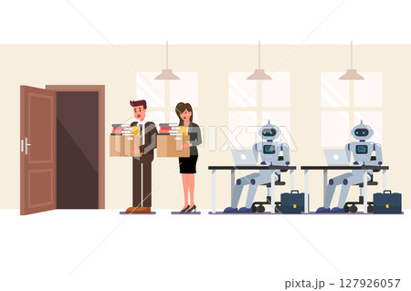 Artificial intelligence robots have replaced human Artificial intelligence robots have replaced human 127926057