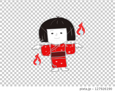 身穿紅色和服的座敷童子和人玉的插圖 身穿紅色和服的座敷童子和人玉的插圖 127926190