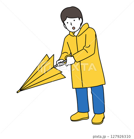 雨具と傘を持つ少年のイラスト 127926310