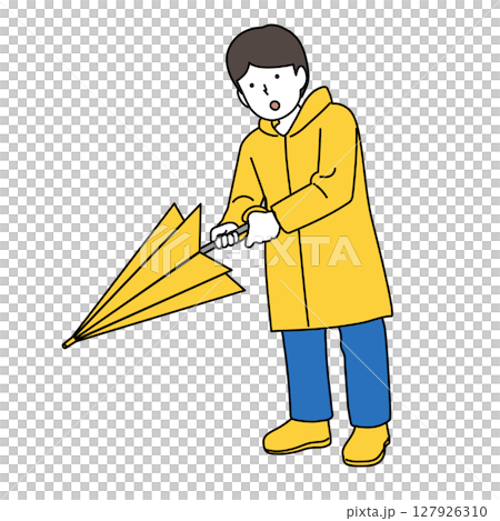 雨具と傘を持つ少年のイラスト 127926310