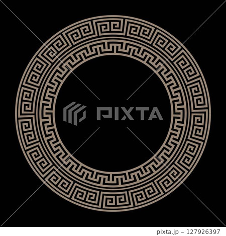 Vector round golden classic frame. Greek round frame. Greek pattern. Greek meander. Patterns of Greece and ancient Rome. Circle european border. Typical egyptian, assyrian and greek motives Vector round golden classic frame. Greek round frame. Greek pattern. Greek meander. Patterns of Greece and ancient Rome. Circle european border. Typical egyptian, assyrian and greek motives 127926397
