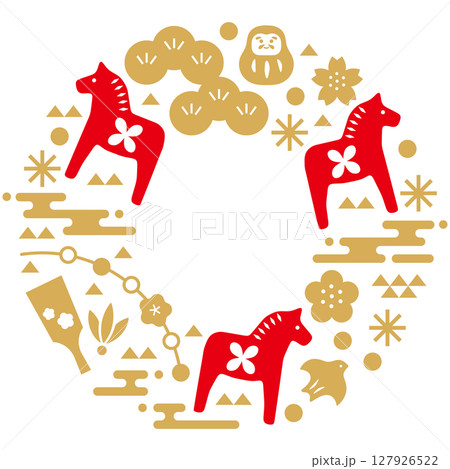 和風のフレーム、背景。年賀状にもつかえる和風のイラスト。和モダンなイラスト。 127926522