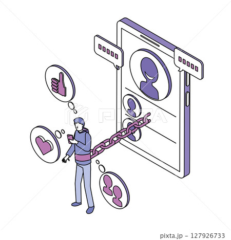 SNS依存症のイメージイラスト 127926733