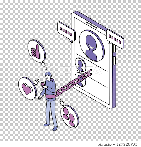 SNS依存症のイメージイラスト 127926733