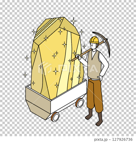 一名男子在金礦中挖掘金塊的插圖 127926736