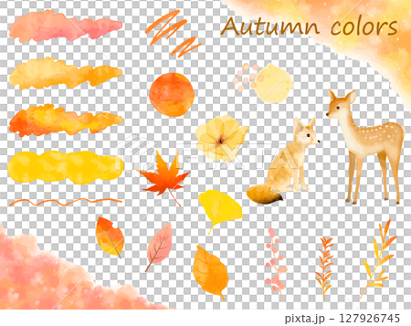 A set of cute autumn textures and illustrations painted in watercolor A set of cute autumn textures and illustrations painted in watercolor 127926745
