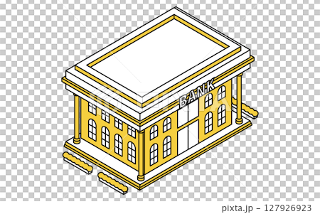 公共サービス系の建物、銀行のシンプルな線画アイソメトリックイラスト 127926923