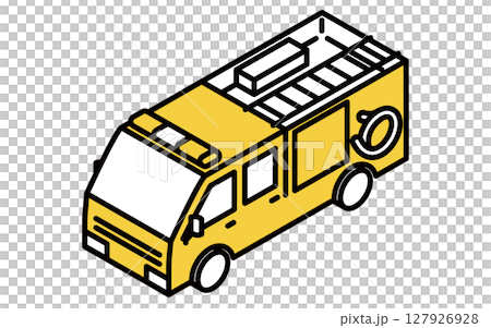 Simple line drawing isometric illustration of a fire truck 127926928
