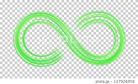 緑のグラデーションラインで描かれた無限大マーク　背景透過 127926958