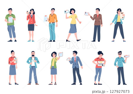 People show paper documents. Adults hold passport, identity card, educational or courses certificate. Different personal id, recent vector characters People show paper documents. Adults hold passport, identity card, educational or courses certificate. Different personal id, recent vector characters 127927073