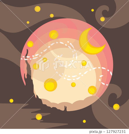 Fantastic space with moon and stars abstract night scene 127927231
