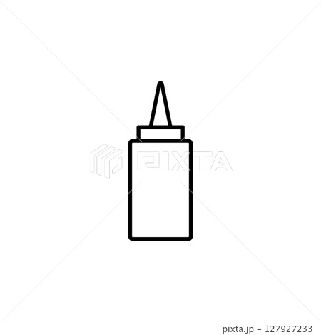 black Ketchup Bottle with Squirt Top line Icon isolated on white background 127927233