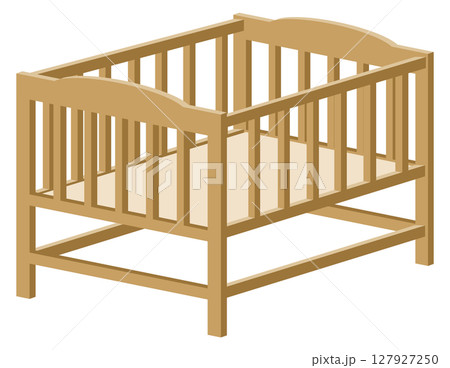 シンプルな木製のベビーベッドのイメージイラスト 127927250