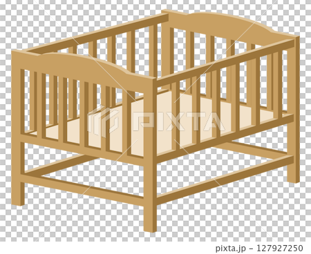 シンプルな木製のベビーベッドのイメージイラスト 127927250