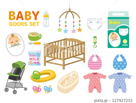 かわいいベビー用品のイメージイラストセット かわいいベビー用品のイメージイラストセット 127927252