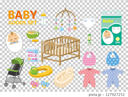 かわいいベビー用品のイメージイラストセット かわいいベビー用品のイメージイラストセット 127927252
