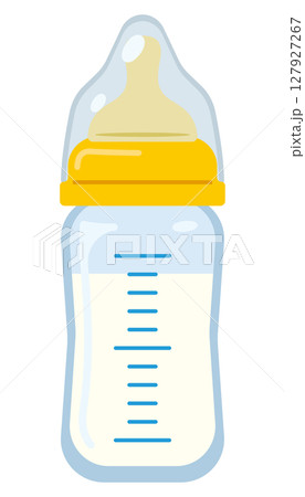 シンプルで可愛いミルクが入った哺乳瓶のイメージイラスト 127927267