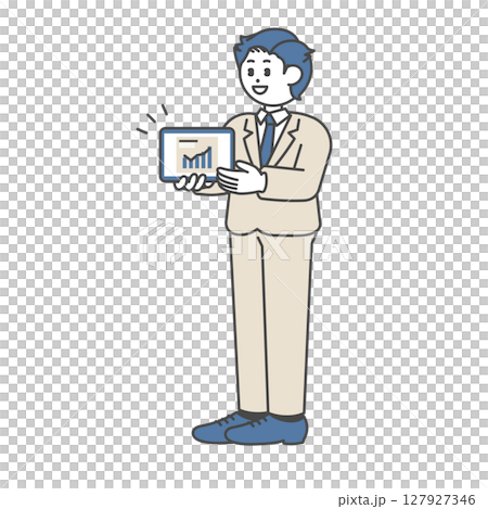 タブレットを使って説明しているスーツ姿の男性 タブレットを使って説明しているスーツ姿の男性 127927346