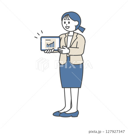 タブレットを使って説明しているスーツ姿の女性 タブレットを使って説明しているスーツ姿の女性 127927347