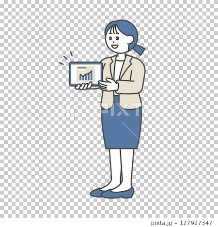 タブレットを使って説明しているスーツ姿の女性 タブレットを使って説明しているスーツ姿の女性 127927347