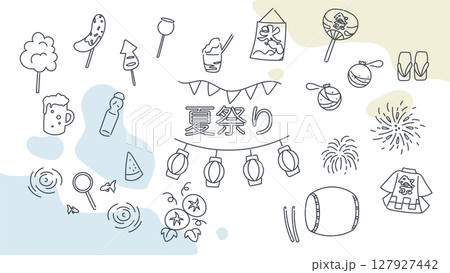 夏祭りのあしらい素材セット 127927442