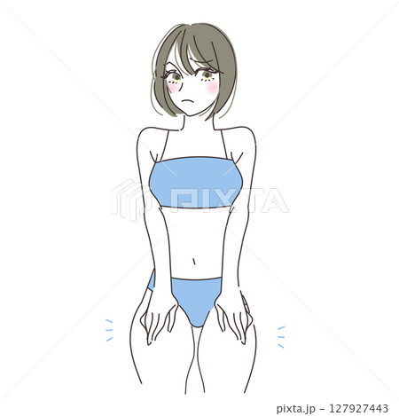 太い足を気にする女性のイラスト 127927443