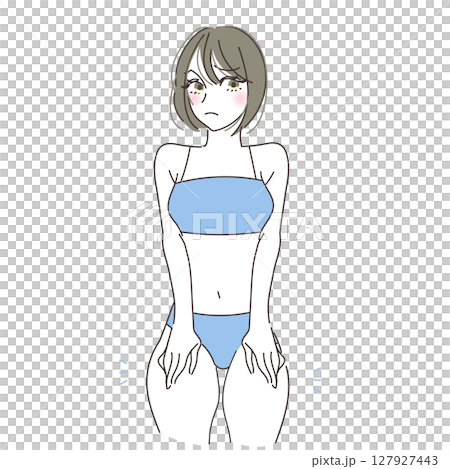 太い足を気にする女性のイラスト 127927443