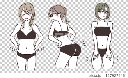 足お腹お尻を気にする女性のイラストセット 127927446