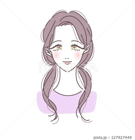シンプルできれいなツインテール女性のベクターイラスト 127927449