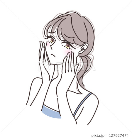 フェイスケアをする困り顔の女性のイラスト 127927474