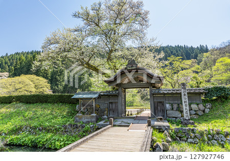 福井県福井市　快晴の一乗谷朝倉氏遺跡の唐門 127927746
