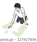 競技かるたで札を取る半袖シャツを着た男性のイラスト素材 127927836