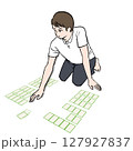 競技かるたで札を取る半袖シャツを着た男性のイラスト素材 127927837