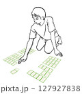 競技かるたで札を取る半袖シャツを着た男性のイラスト素材 127927838