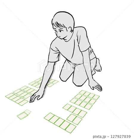 競技かるたで札を取る半袖シャツを着た男性のイラスト素材 127927839
