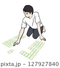 競技かるたで札を取る半袖シャツを着た男性のイラスト素材 127927840