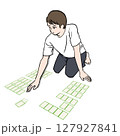 競技かるたで札を取る半袖シャツを着た男性のイラスト素材 127927841
