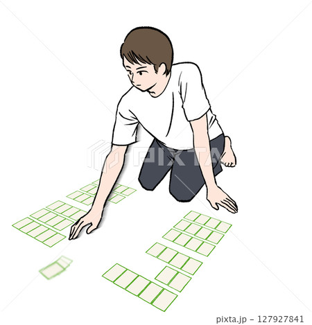 競技かるたで札を取る半袖シャツを着た男性のイラスト素材 競技かるたで札を取る半袖シャツを着た男性のイラスト素材 127927841