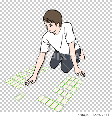 競技かるたで札を取る半袖シャツを着た男性のイラスト素材 競技かるたで札を取る半袖シャツを着た男性のイラスト素材 127927841