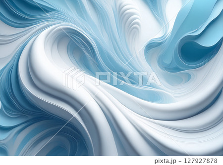 水色と白の色調の3D流体の抽象的な背景 127927878