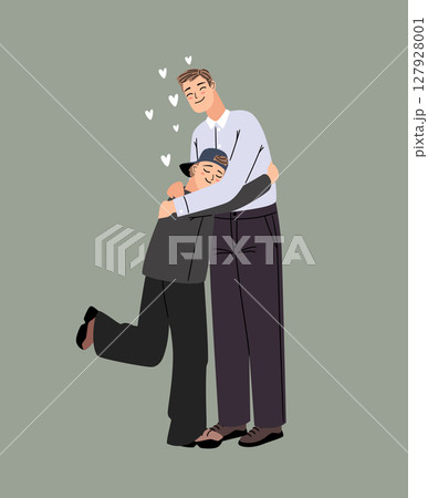 Making peace between father and son vector illustration. Close people compromise after quarrel 127928001