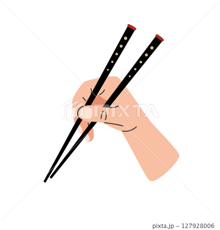 Hand with asian wooden chopsticks vector illustration 127928006