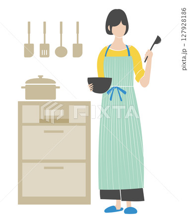 キッチンで料理する女性 127928186