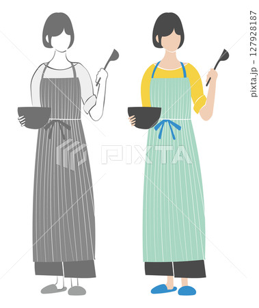 エプロンをして料理する女性 127928187