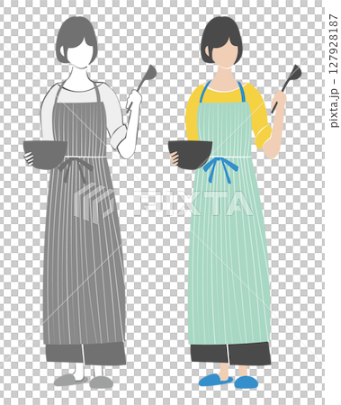 エプロンをして料理する女性 127928187